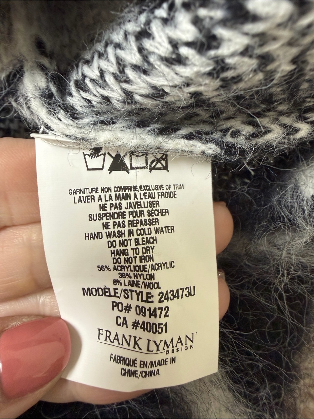 NWT-Frank Lyman Design Gray & White Mohair-Blend Diamond Sweater W/Beaded Detail - Picture 12 of 12